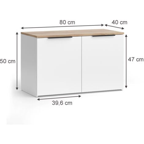 Sideboard Wido, Blanc/Sonoma, 80x50cm avec 2 portes, Vicco