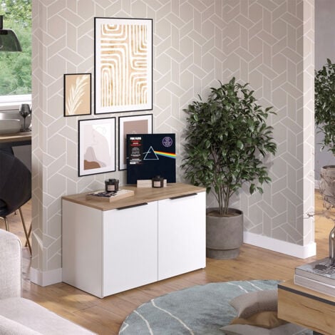Sideboard Wido, Blanc/Sonoma, 80x50cm avec 2 portes, Vicco