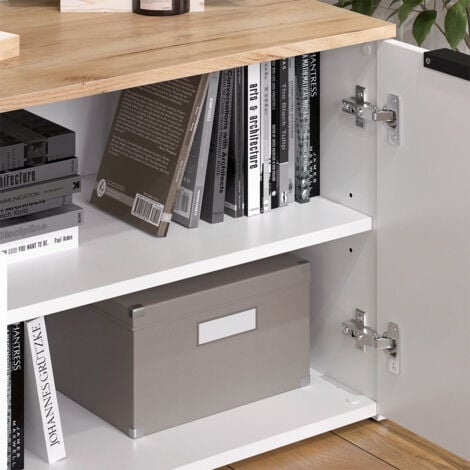 Sideboard Wido, Blanc/Sonoma, 80x50cm avec 2 portes, Vicco