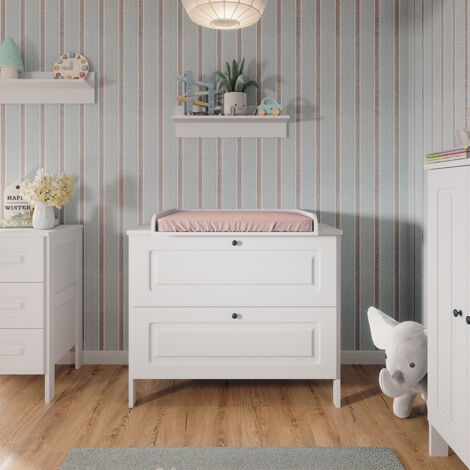 Vitalispa – Commode à langer 108 x 98 x 70 cm – Panneau de particules 16 mm – 2 tiroirs – Rangement pratique pour ustensiles de change