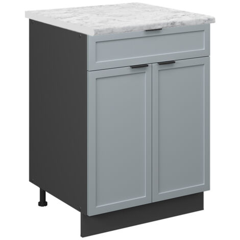 Meuble cuisine Fame-Line, Bleu clair-gris, 60 cm avec tiroir, PT Marbre, Vicco