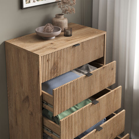 Commode  Eliza, Chêne Viking, 76 x 120 cm avec 5 tiroirs, Vicco