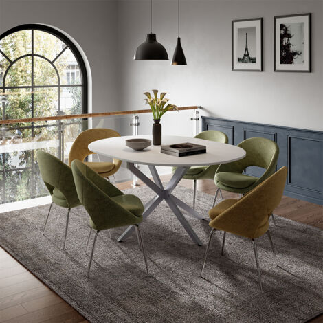 Table de salle à manger Loyd, blanc/gris, 120x76.5cm extensible, Vicco