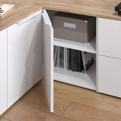 Commode d'angle Wido, Blanc/Sonoma, 80x50cm avec porte, Vicco