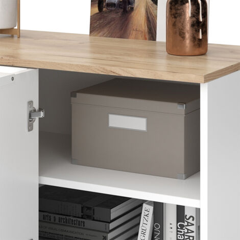 Sideboard Wido Vicco – Blanc/Sonoma – 80x50cm – 2 Portes – Neuf