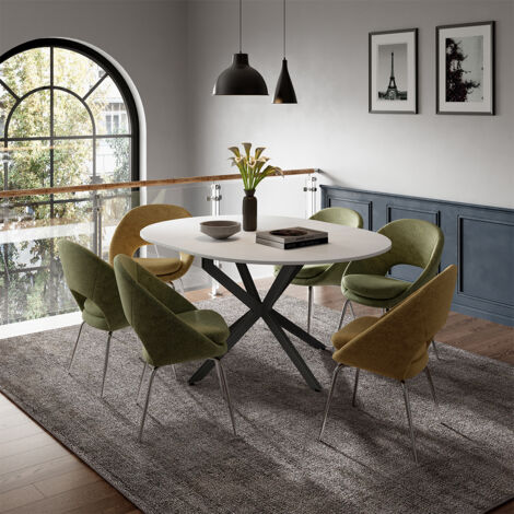 Table de salle à manger Loyd, blanc/noir, 120x76.5cm extensible, Vicco