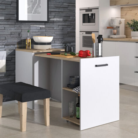 Vicco – Table de salle à manger extensible 60 x 150 cm – Greige/Chêne Artisan – Panneau de particules mélaminé 16 mm – Instructions de montage incluses (1/5)