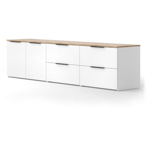 Meuble-paroi Wido, Blanc/Sonoma, 3 pièces, Vicco