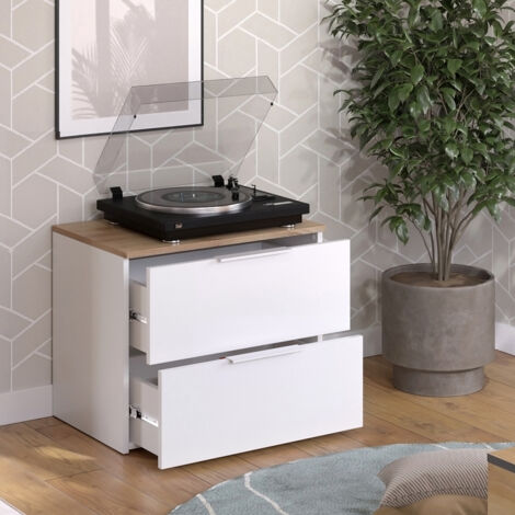 Vicco – Commode Wido blanc et chêne sonoma 60x50x40cm – Panneau de particules mélaminé 16mm – Tiroirs pratiques pour rangement efficace