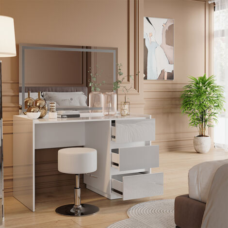 Coiffeuse Marla, Blanc Haute brillance, 120cm avec miroir LED et tabouret, Vicco (1/5)