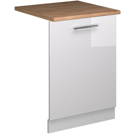 Façade de lave-vaisselle Fame-Line, Blanc Haute brillance, 60cm , PT Chêne, Vicco