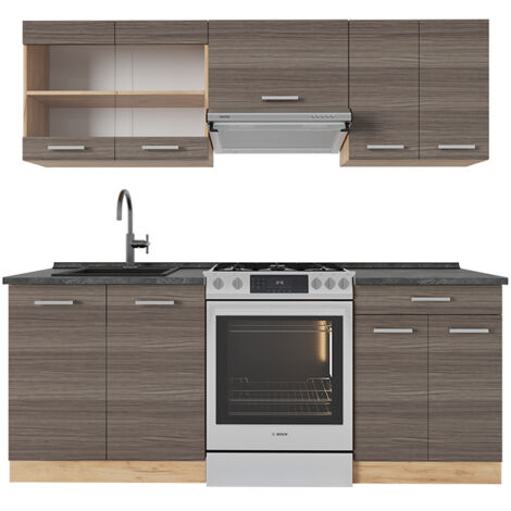 Cuisine Intégrée Vicco R-Line 200cm Chêne Anthracite - Moderne Et Haute Brillance