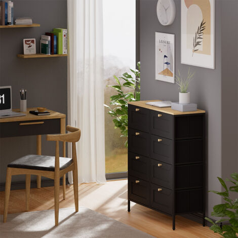 Vicco – Table d'appoint Belaro – Noir – 80x95cm – 8 tiroirs en MDF et carton dur – Revêtement mélaminé – Meuble moderne pour rangement (1/5)