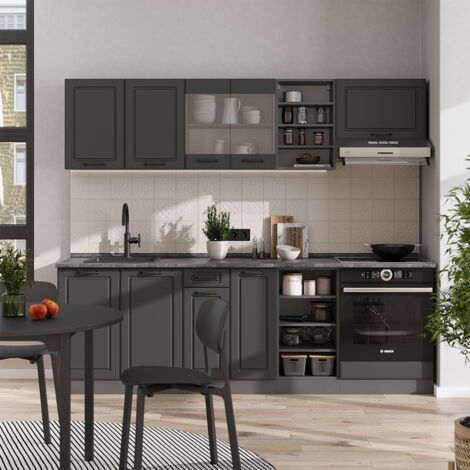 Vicco Cuisine Raul Cuisine intégrée Bloc de cuisine 240 cm anthracite brillance