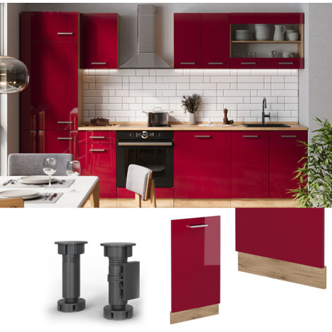 Panneau de lave-vaisselle R-Line, Rouge bordeaux Haute brillance, 45cm sans PT, Vicco