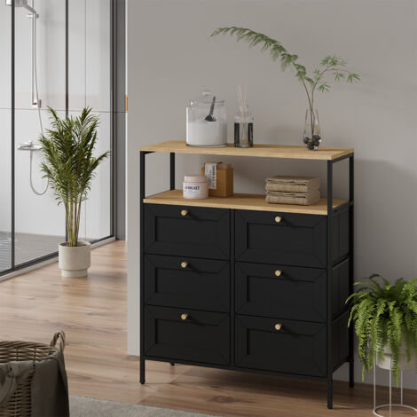 Table d'appoint Belaro, Noir, 80x95cm avec 6 tiroirs, Vicco (1/5)