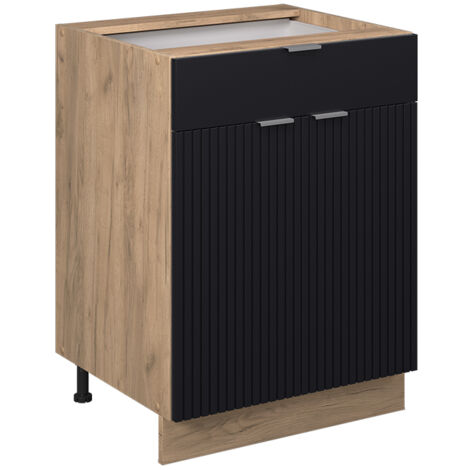 Meuble cuisine Fame-Line, Noir rayé, 60 cm avec tiroir, sans plan de travail, Vicco