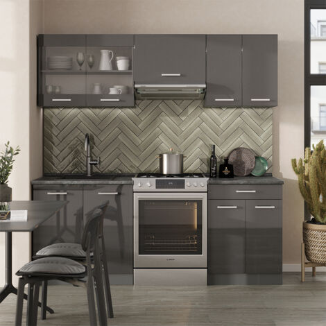 Cuisine R-Line Vicco 200 Cm – Anthracite Brillant / Blanc, Modules Modulables