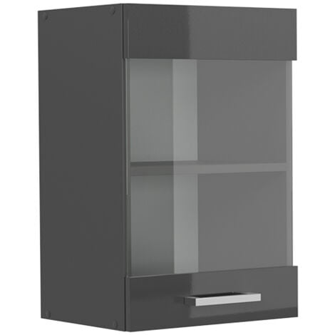 Meuble de cuisine haut vitré R-Line, Anthracite Haute brillance, 40cm, Vicco