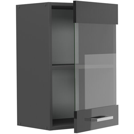 Meuble de cuisine haut vitré R-Line, Anthracite Haute brillance, 40cm, Vicco
