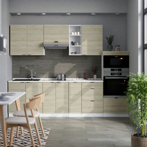 Cuisine Fame-Line, Chêne lambris/blanc, 280cm , PT Chêne, Vicco