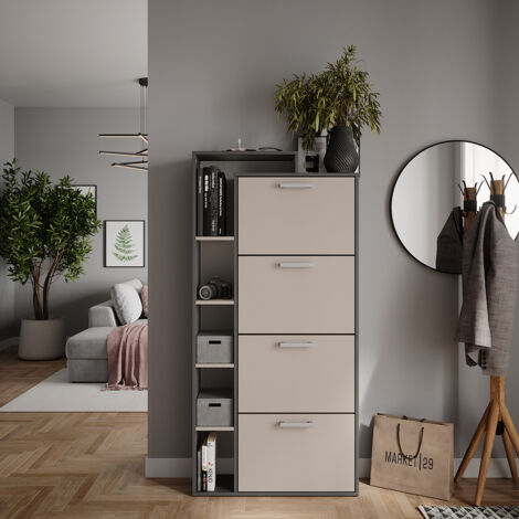 Benne à chaussures Orlando, Anthracite/gris, 80x166.1cm avec 4 compartiments, Vicco