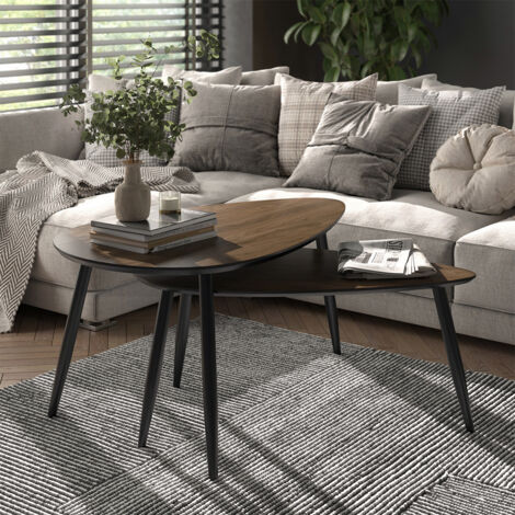 Set 2 Tables Basses Montréal – Bois Antique & Noir – Pliables – Vicco – Salon, Chambre, Entrée