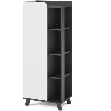 Armoire Midischrank Karen, Anthracite/blanc, 50x128cm avec porte et compartiments ouverts, Vicco