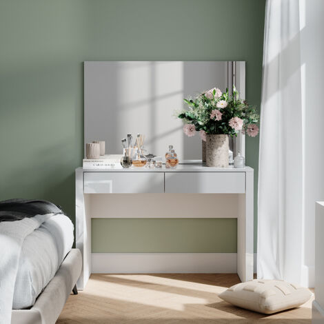 Coiffeuse Vicco Zoe Blanc Brillant – Avec Miroir Et Tabouret – 6 Tiroirs – NEUF