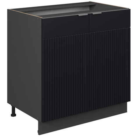 Meuble bas sous-évier Fame-Line, Noir rayé, 80cm avec étagère, sans PT, Vicco