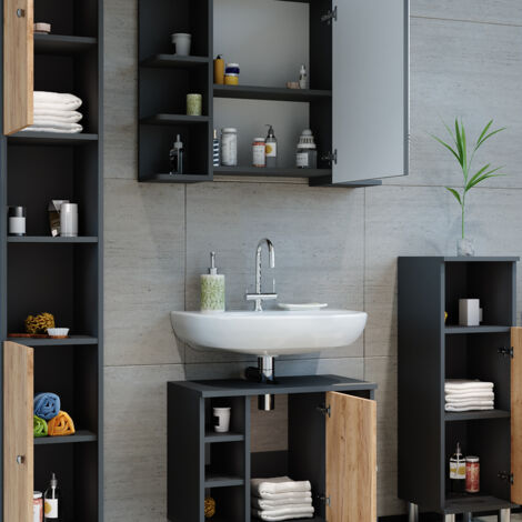 Meuble sous vasque simple Fynn, 60x54cm, Vert/force de l'or Chêne