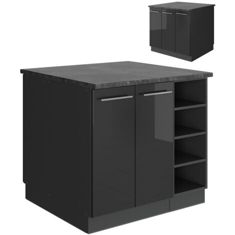 Îlot de cuisine Fame-Line, Anthracite Haute brillance, 90cm sans PT, Vicco