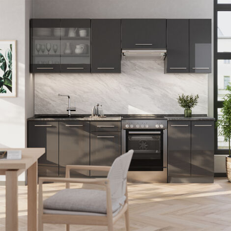 Cuisine équipée Fame-Line Vicco 240cm - Couleur Anthracite Et Chêne, Moderne
