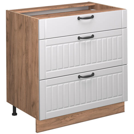Meuble cuisine Fame-Line, Blanc campagne, 80cm avec 3 tiroirs, PT Chêne, Vicco