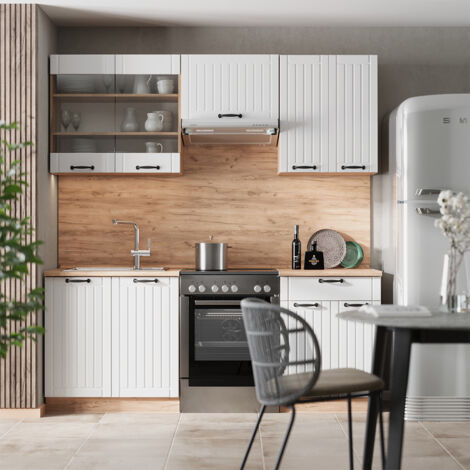 Cuisine Fame-Line, Blanc campagne, 200cm , PT Marbre, Vicco