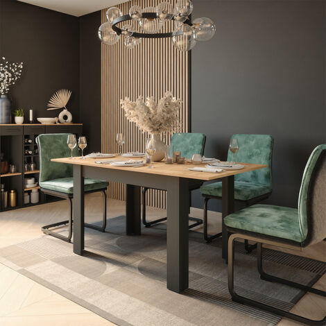 Table de salle à manger Repose, Anthracite/chêne doré, 160x80cm extensible, Vicco