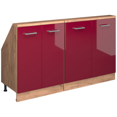 Armoire sous pente de toit Rion, Rouge brillant/Chêne doré, Lot de 2, Vicco