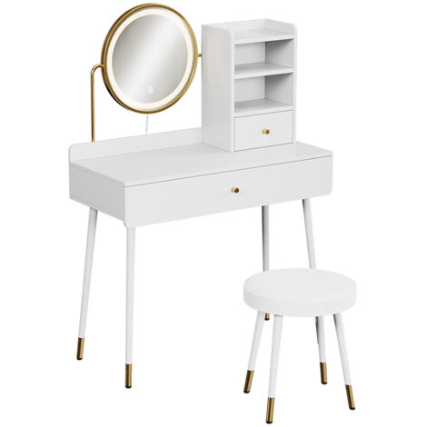 Coiffeuse Layla Avec Miroir LED Et Tabouret – Blanc Et Rose – Vicco – Neuve