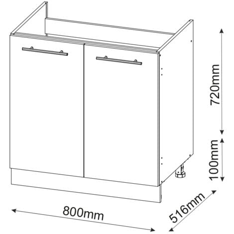 Meuble bas sous-évier Fame-Line, Blanc Haute brillance, 80 cm sans plan de travail, Vicco