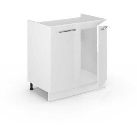 Meuble bas sous-évier Fame-Line, Blanc Haute brillance, 80 cm sans plan de travail, Vicco