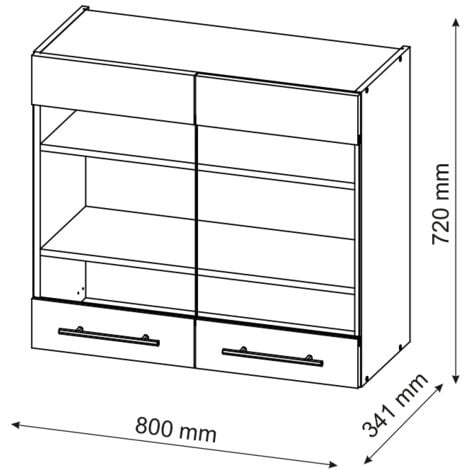 Meuble de cuisine haut vitré Fame-Line, Blanc Haute brillance, 80 cm, Vicco