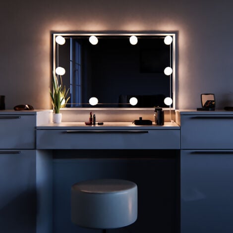 Coiffeuse Lilli, Blanc, 190 cm avec éclairage LED et tabouret, Vicco