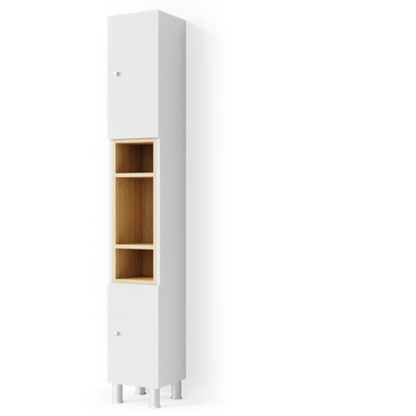 Vicco – Meuble bas de salle de bain Aquis – Blanc – 30 x 200 x 30 cm – Panneau de particules 16 mm – 3 étagères ouvertes et 2 portes (1/5)
