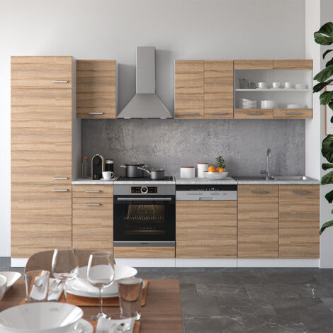 Vicco – Cuisine complète R-Line Sonoma 300 cm – Panneaux de particules 16 mm – Revêtement mélamine – Ajustable pour hauteur personnalisée (1/5)