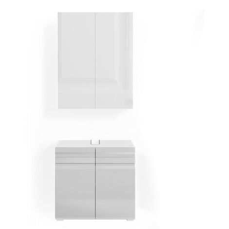Ensemble de meubles de salle de bain Fredd, Blanc Haute brillance, 2 parties, Vicco