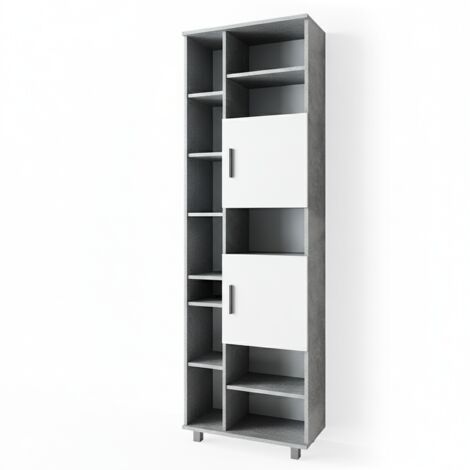 Armoire De Salle De Bain VICCO Liana, Rangement Avec Double Porte, Couleur Béton, 190 Cm De Haut, Style Loft Moderne