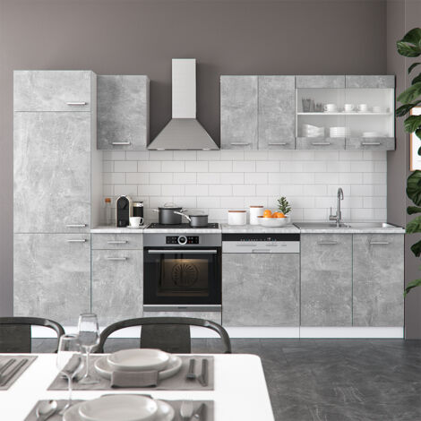 Vicco Cuisine R-Line, Artisan Chêne/blanc, 300cm Avec Armoire Haute Sans Pt 93186535