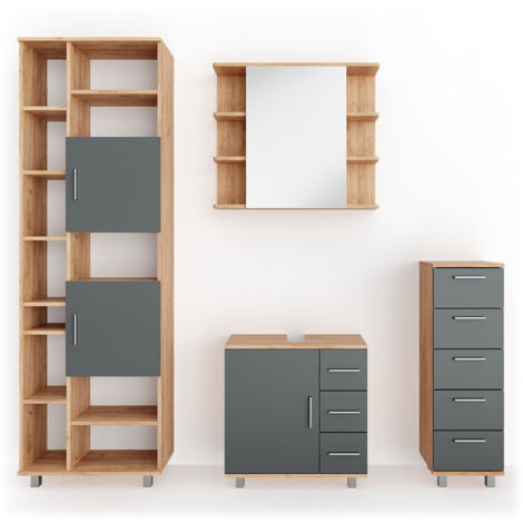 Ensemble de meubles de salle de bain Ilias, Chêne, 4 parties, Vicco (1/5)