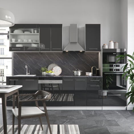 Cuisine Fame-Line, Anthracite, 300 cm avec armoire haute, sans plan de travail, Vicco