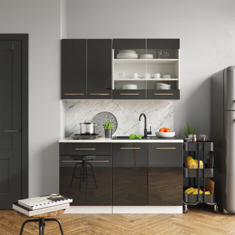 Cuisine équipée Fame-Line Vicco 240cm - Couleur Anthracite Et Chêne, Moderne